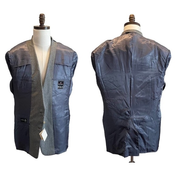 Hickey Freeman Suit Jacket Blazer Gray Size 48R Boardroom Herringbone Wool NWT - Picture 11 of 14